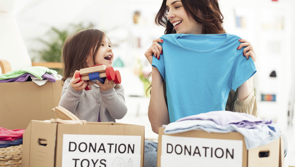 donation-boxes-with-woman,-girl-volunteers